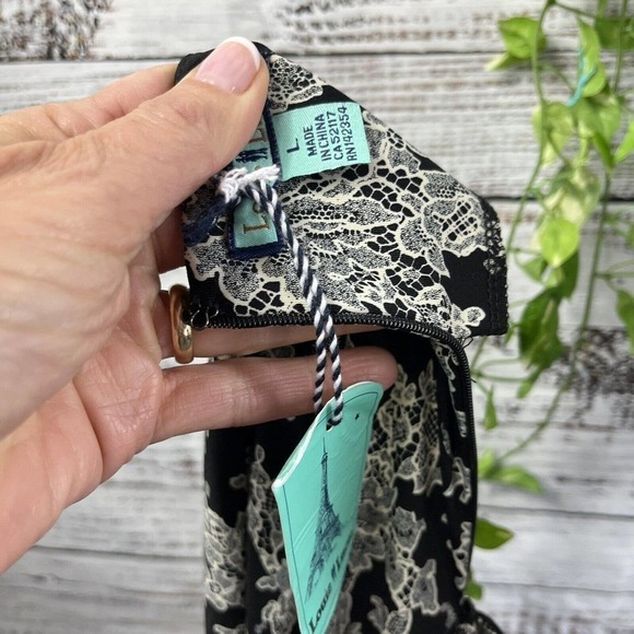 Lucie Lucie Skirt size Large Black Ivory Floral Jersey Slinky Lace Pencil Slim - Picture 11 of 11